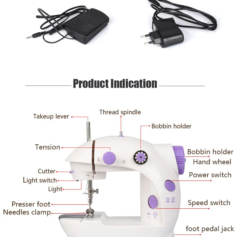 Мини ручная/ножная педаль швейные машины мотор двойной скорости портативный мини электрическая швейная машина оверлок AC100-240V двойные нити