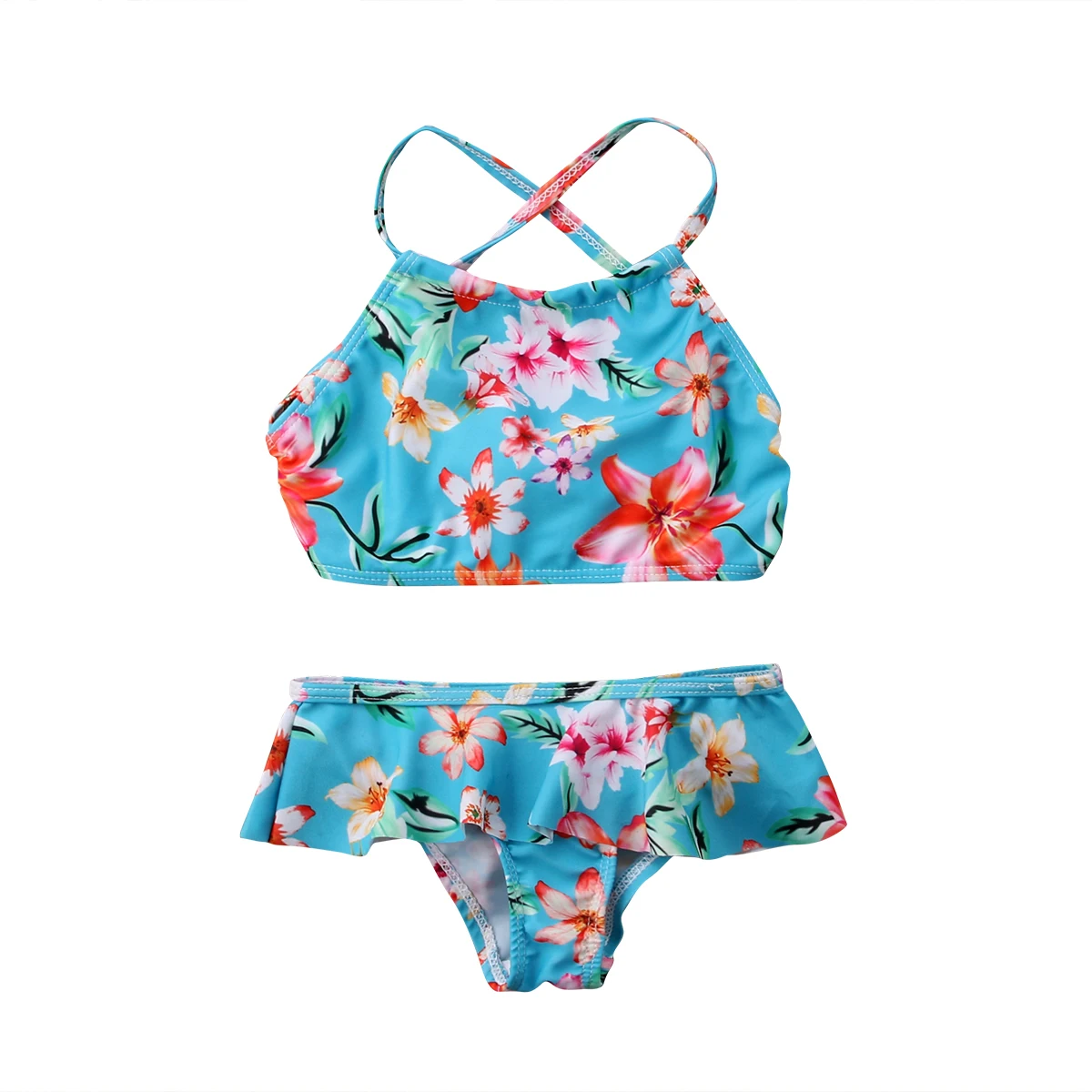 Toddler Kids Baby Girls Swimming Flower Swimsuit Swimwear Bikini Tops Panties Two Pieces Bathing Suit Bottoms Hot Sale Size 1-4T