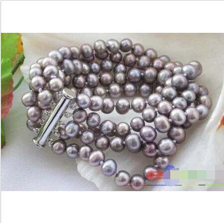 

5ROW 8MM lavender ROUND FRESHWATER CULTURED PEARL BRACELET @^Noble style Natural Fine jewe SHIPPING 6.2