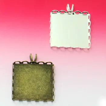 

10x Silver Silver/Antique Bronze Pendant "lace edge"Tray Setting with Blank Base for 20mm glass cabochon,Pendant for Glass Dome
