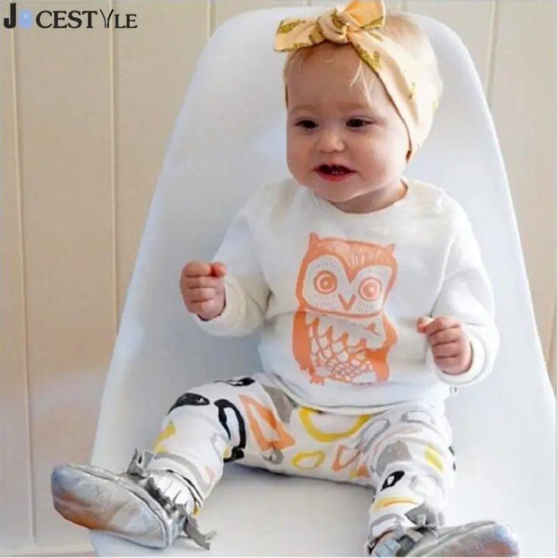 

JOCESTYLE 2pcs T-shirt Pants Set Spring Fall Pure Cotton Owl Print Long Sleeve Tops Newborn Baby Suit Children Clothing