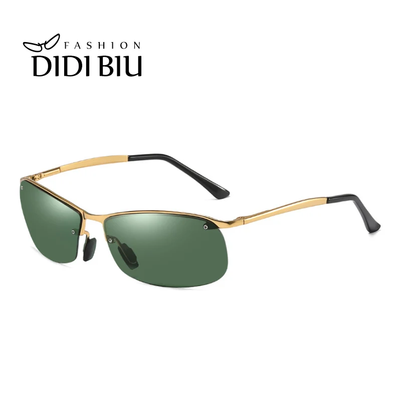Polarized Green Sunglasses Men Rimless Rectangle Driving Sun Glasses