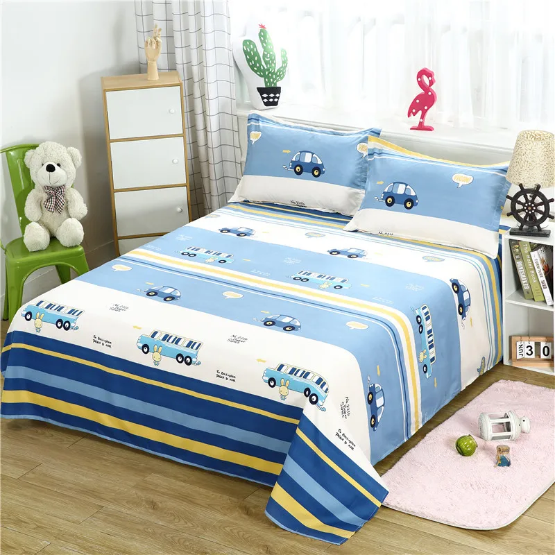 Cartoon Print Bed Linens Flat Bed Sheet Plain Feather Printed For Single/ Double Bed Twin Queen King Size Bedsheets FS01 1 PC