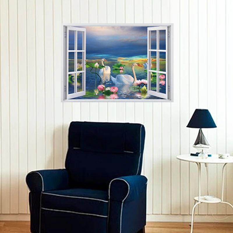 

SK7019 Beach resor 3D Window View Removable Wall Sticker Wallpaper Home Decor Mural