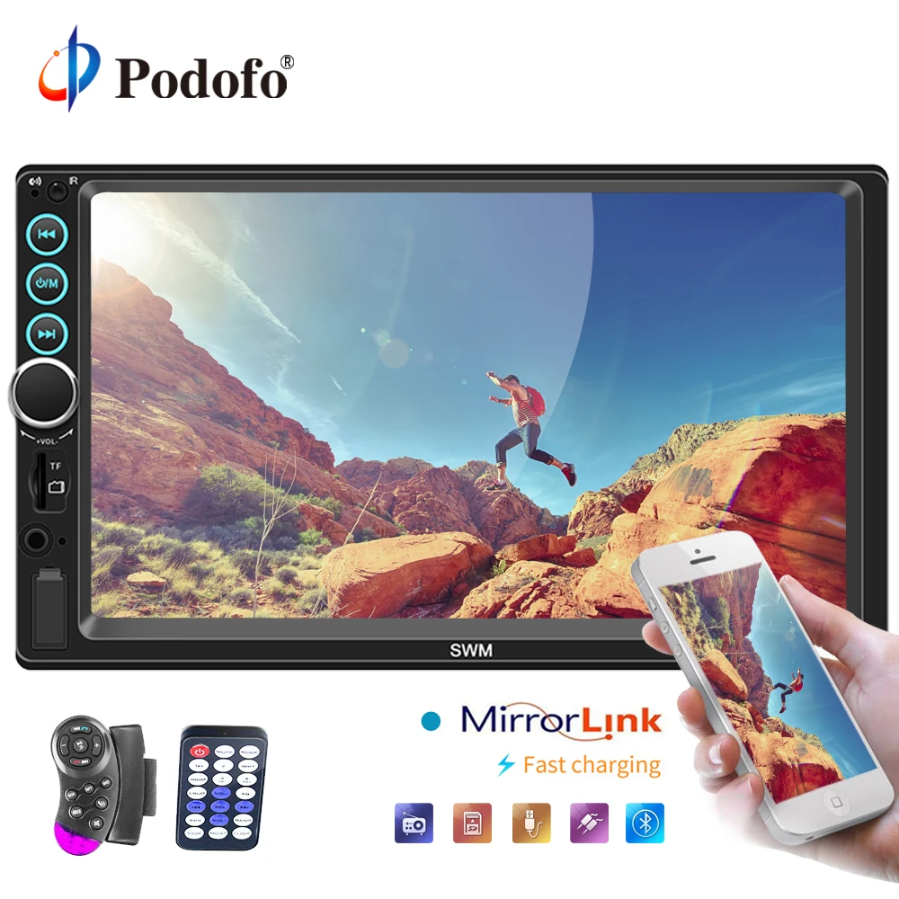 

Podofo Car Multimedia Player Autoradio 2 Din 7" Bluetooth Car Stereo Radio Audio Media MP5 Player with IOS/Android Mirror Link