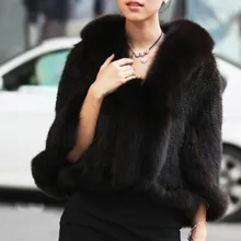 EMS Free Shipping New Genuine Knitted Mink Fur Shawl Wrap Cape with Fox fur collar women mink fur coat Wholesale retail TF0137