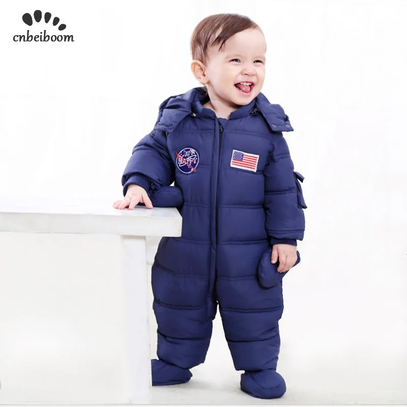 

2019 New Winter Baby Rompers Boy Girl Thermal Cotton Snowsuit Newborn Cute Hooded Jumpsuit American flag Clothes Ski Suit