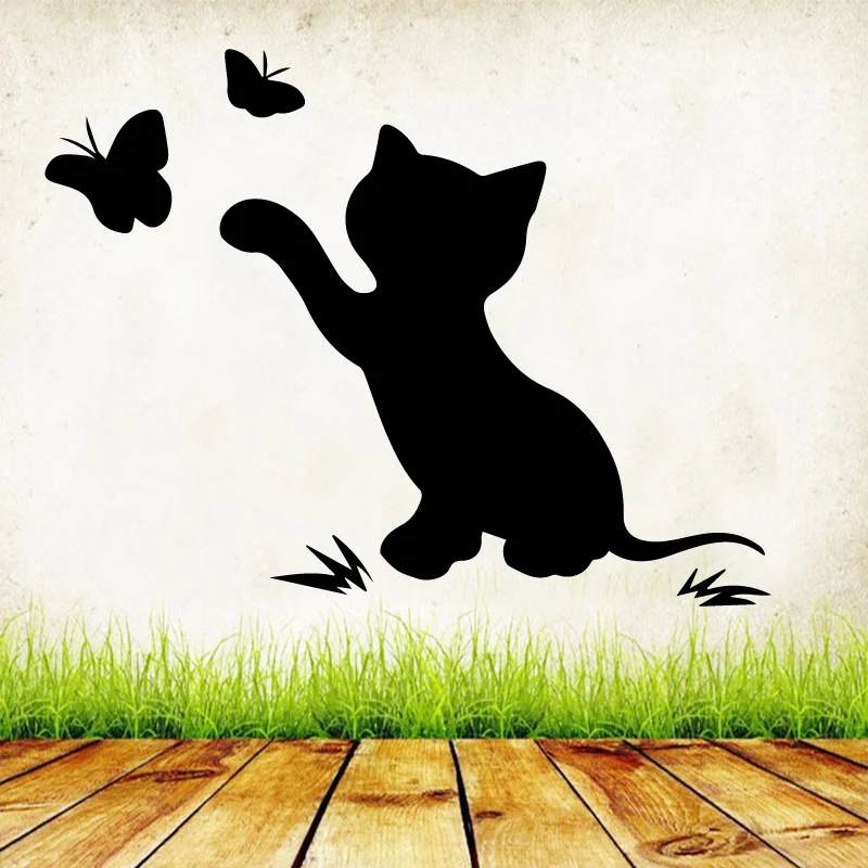 

lovely Butterfly cat wall Sticker Waterproof Vinyl Wallpaper Home bedroom Decor For Baby's Rooms Stickers Mural