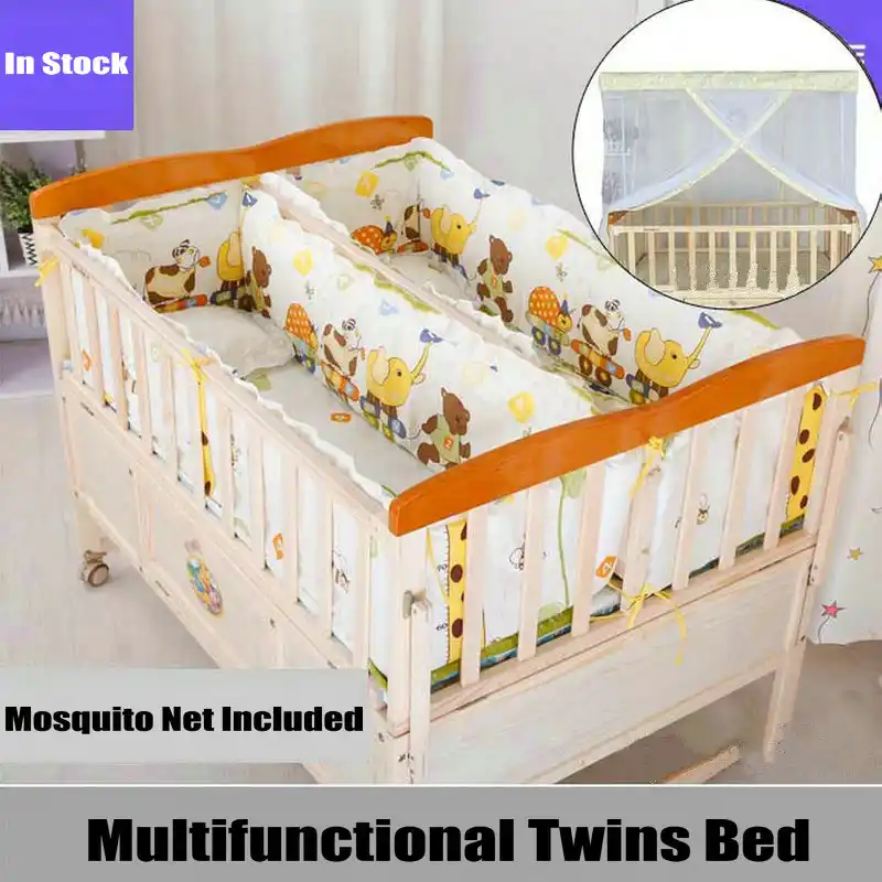 Houten Twins Wieg Kan Combineren Met Volwassen Bed All In One Cot Voor 2 Kinderen Vierkante Klamboe Inlcuded Babybedje Aliexpress