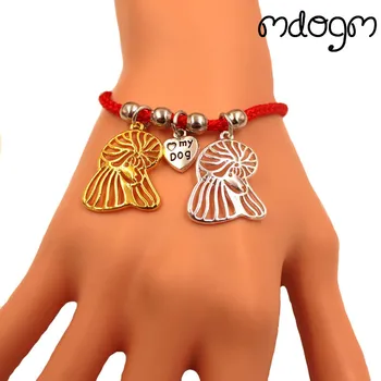 

Poodle Teddy Dog Animal Charm Bracelet For Women Men Couple Love Rope Male Female Pearl Red Heart Black Girls jewelry Gift