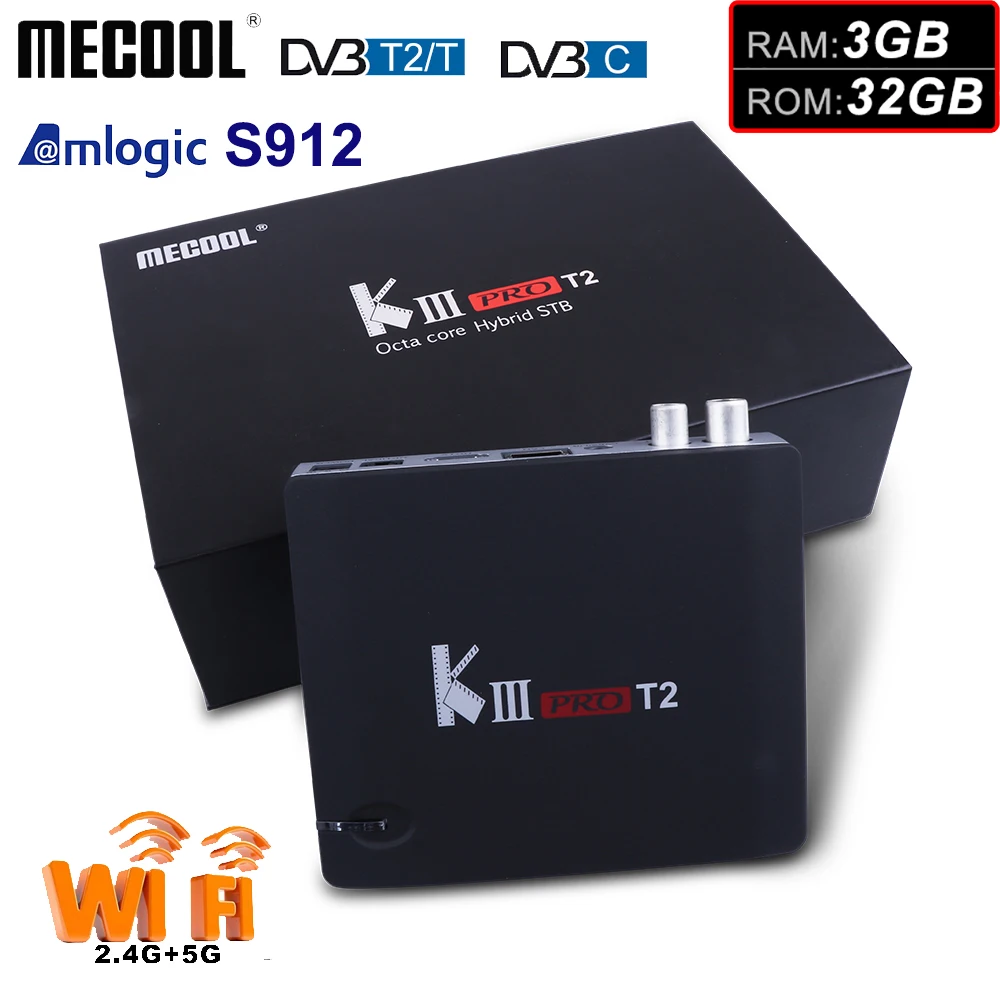 

MECOOL TV BOX 3GB RAM 32GB ROM DVB-T2 Amlogic S912 KIII PRO T2 DVB C Android 7.1 WiFi TV Box Octa Core 4K 1000M Tuner Receiver