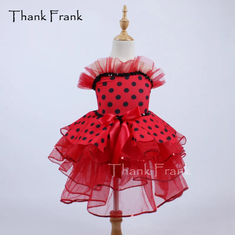 

Thank Frank Polka Dot Ballet Tutu Dress Girls Adult Ruffle Neckline Bow Dance Costume C368