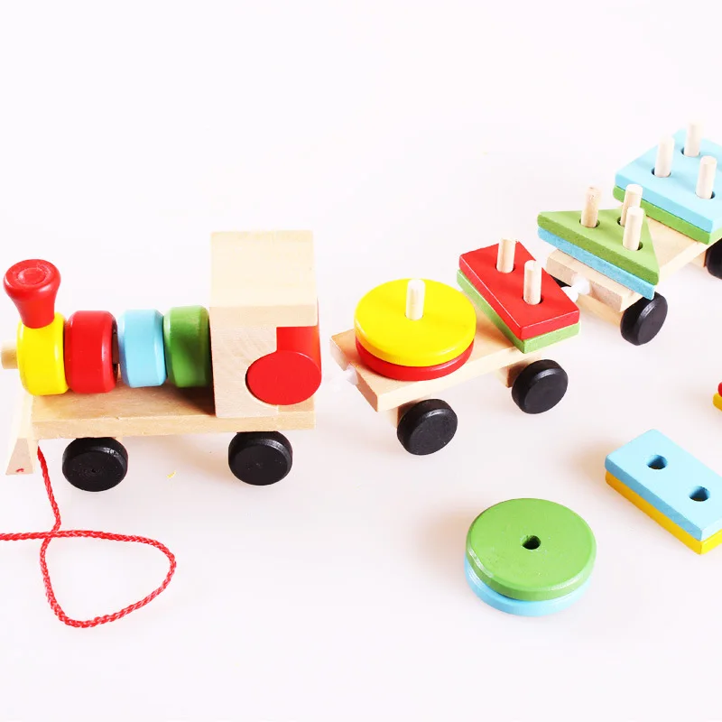 Малыш ребенок Деревянный укладки поезд Блок игрушка забавный автомобиль блок настольная игра деревянная обучающая игрушка для детей подарок