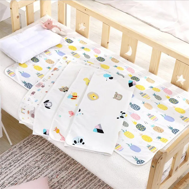 

70*120cm muslin cotton baby changing pad water-proof washable baby diaper urine pad three layers breathable newborn changing mat