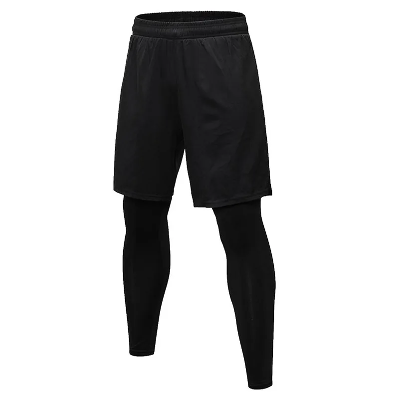 CALOFE, 2 предмета, Мужские штаны для бега, набор, профессиональные шорты для спортзала+ леггинсы, для упражнений, легинсы, колготки, мягкие брюки, штаны - Цвет: Черный
