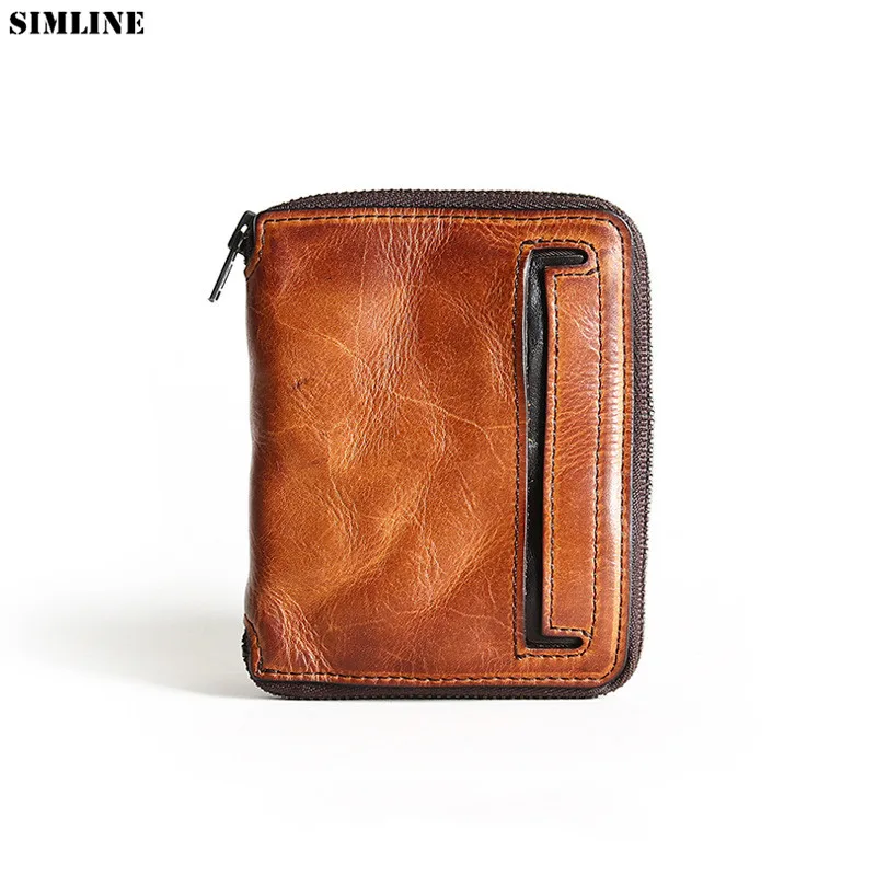 Genuine Leather Wallet For Men Mens Luxury Brand Designer Vintage Cowhide Small Short Zipper Wallets Purse Card Holder For Male