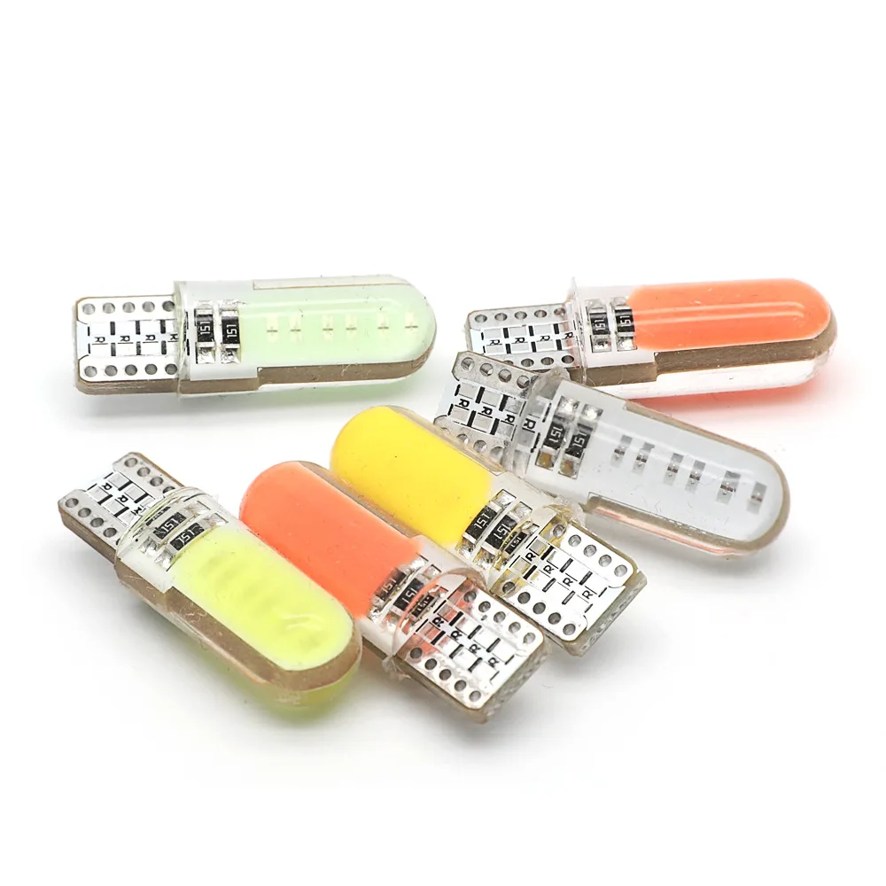 100pcs T10 COB 12 Chips 80MA silicone shell 194 W5W Silicone Case Car Auto Parking light Car Styling White Yellow Pink Ice Blue 12V (9)
