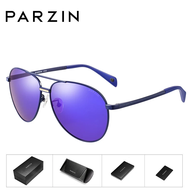 PARZIN поляризационные солнцезащитные очки для мужчин и женщин, фирменный дизайн, унисекс, очки пилота, оправа из сплава, зеркальные линзы, мужские солнцезащитные очки для вождения - Цвет линз: P2DarkBlue