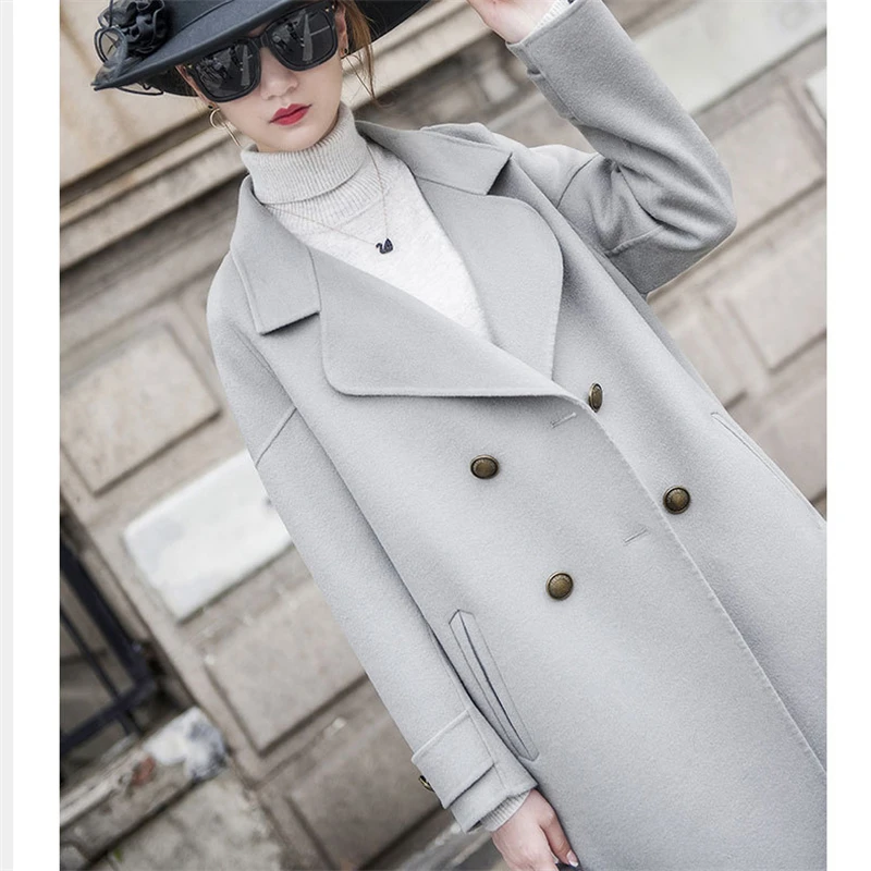 2018 Manteau Femme La Ljj0122 gray Camel Boutique Solide De Mode Longue Plus Femmes Hiver Laine Nouvelle Taille caramel Lâche Colour Chaud Section Couleur dwZTq