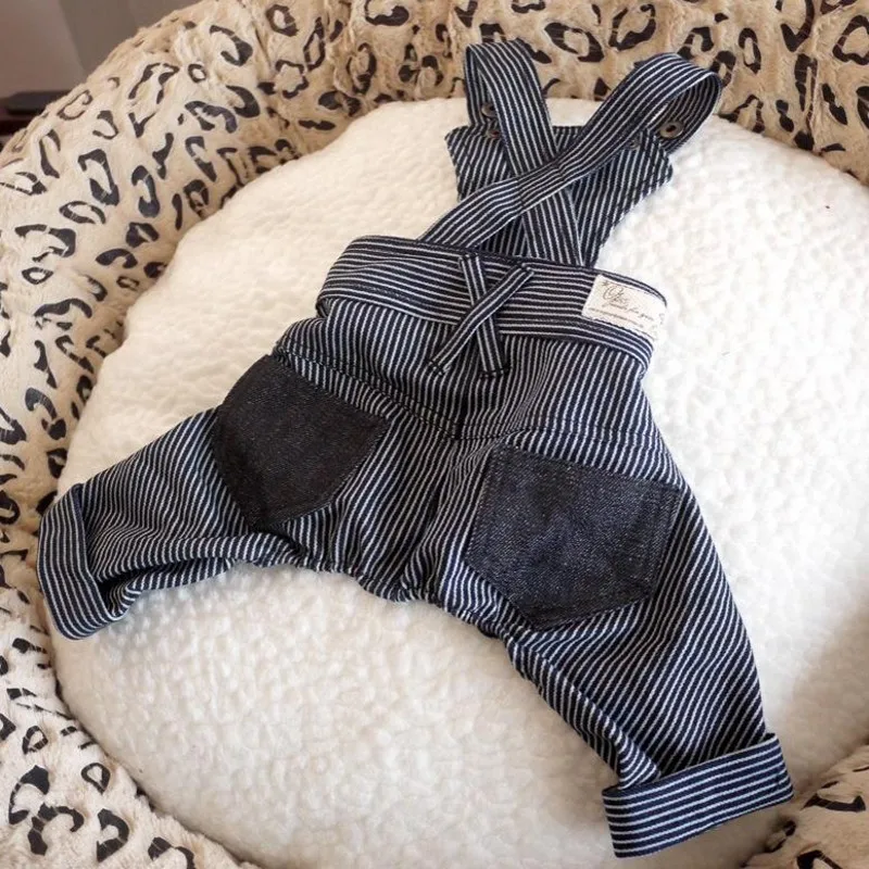 

Stripes dog puppy denim Overalls Jeans pants clothes samll Dog Pet cat poodle Chihuahua pants Jumpsuit clothes for dog Apparel