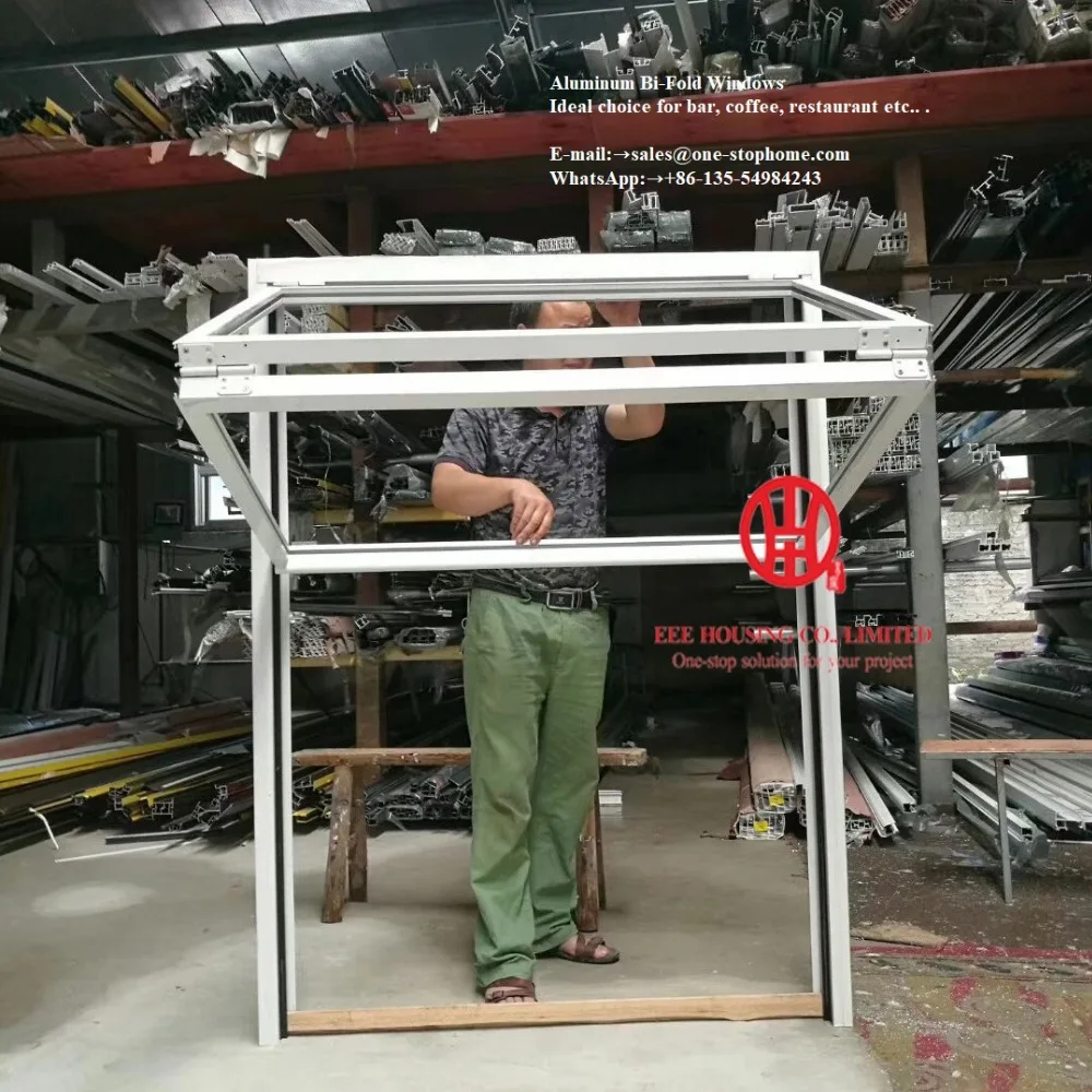 Morden aluminium bifold fenster, shop fenster schöne und langlebig, versteckte zubehör folding fan kann verwendet werden als sonnenschirm markise