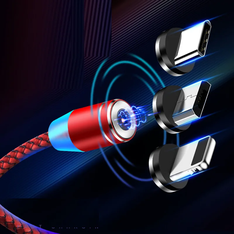 Магнитный светодиодный кабель с оплеткой типа C Micro USB кабель для быстрой зарядки для Apple iphone X 7 8 6 Xs Max XR samsung S8 S9 huawei шнур