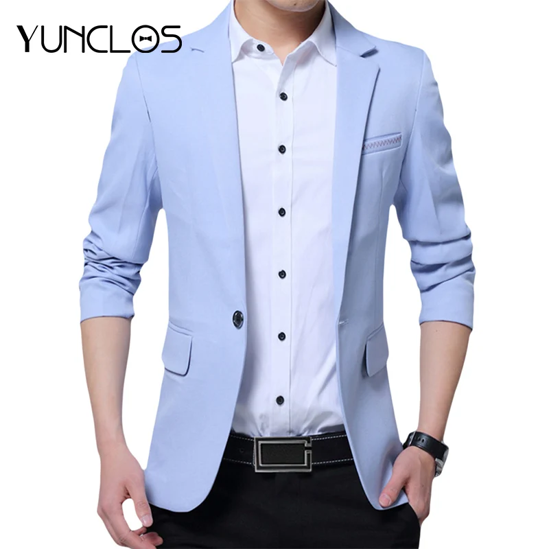 

YUNCLOS EU Size New Men's Blazer Casual Slim Fit Jackets Solid Color Business Wedding Party Men Blazer Jackets blazer masculino