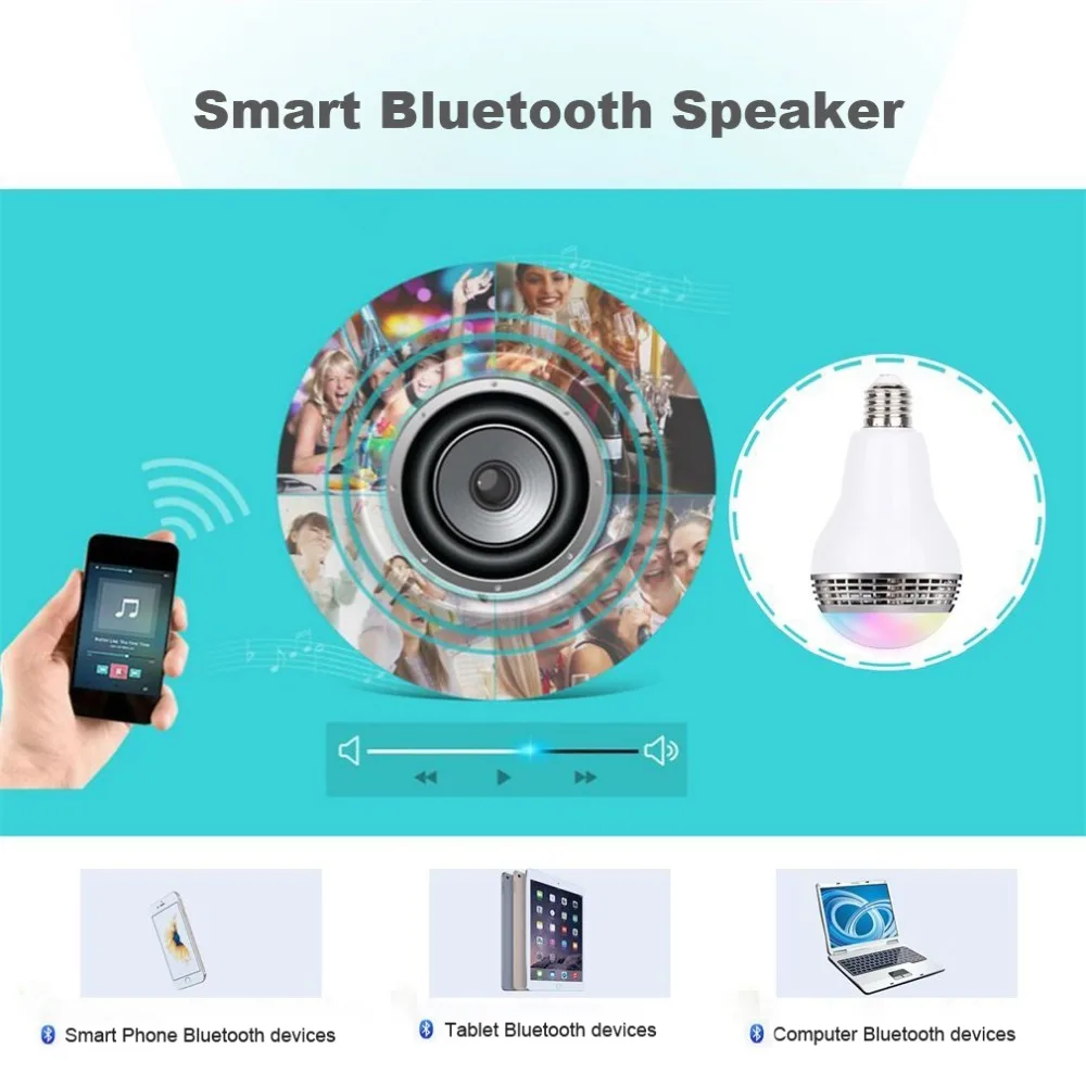 Светодиодная Bluetooth колонка E27 10 Вт музыкальная лампа с дистанционным управлением