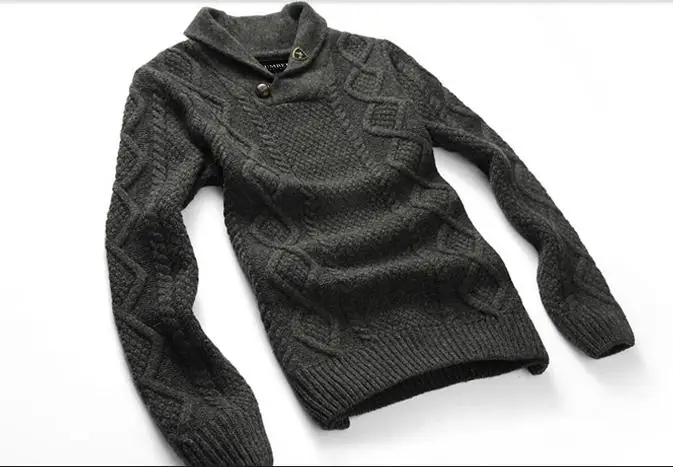 Распродажа Топ "европейский и американский стиль мужской свитер Sudaderas Австралийский мужской зимний толстый шерстяной свитер пальто пуловер с отворотом - Цвет: Серый