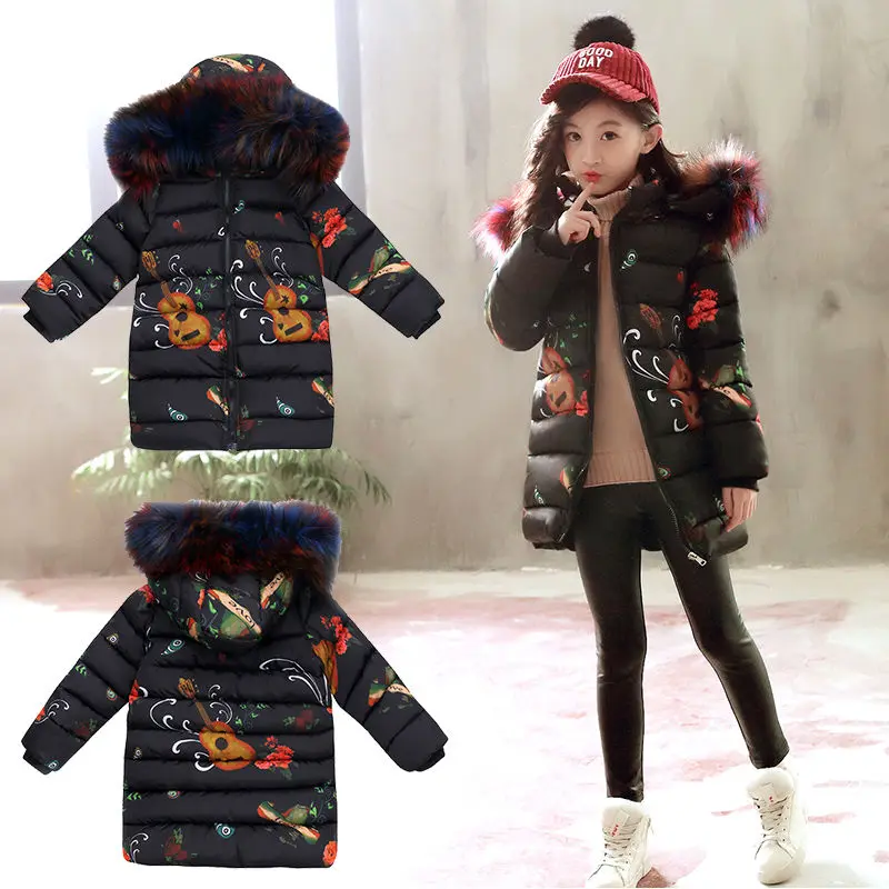 Fashion Children Jackets For Girls Teenage Russian Winter Coats Parkas For Girl Fur Hooded Outerwear Korean Kids Clothes