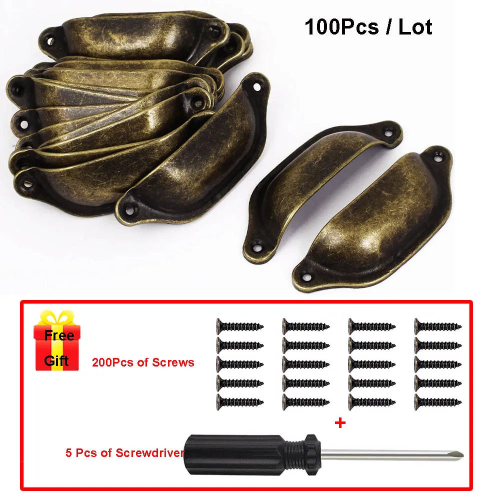 CabinetPulls -100Pcs Винтаж ручка для дверцы шкафа дверь шкафа ящика шкафа мебельная фурнитура античная латунь ручка-ракушка ручки 5/10/20/50/100 шт - Цвет: CabinetPulls -100Pcs