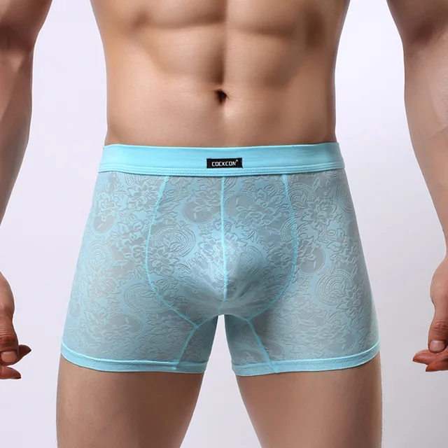 Male Sexy slim waist boxer lace fine men's underwear breathable cool