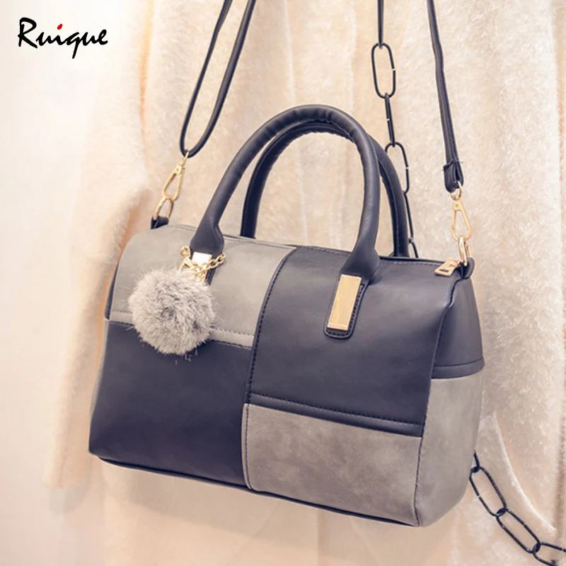 

Ruique Women Geometric Printing Tote Bag Girls Trendy Hairball Pendant Shoulder Bag Lady Large Capacity Crossbody Messenger Bag