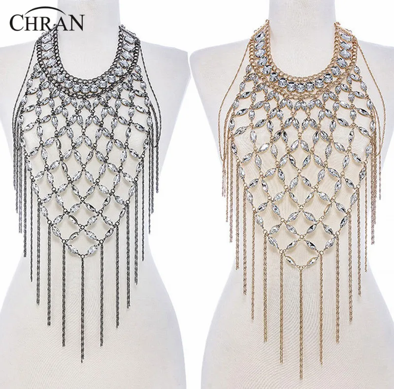 

Chran Fashion Women Gold And Silver Plated Beach Chain Harness Slave Halter Shoulder Necklace Boho Dancer Jewelry Armor BDC462
