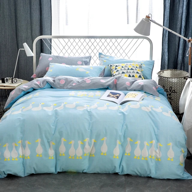Light Blue Cartoon Duvet Cover Set 100 Cotton Duck Quilt Grey Light Blue Cartoon Duvet Cover Set 100 Cotton Duck Quilt Grey Bed Sheets Queen