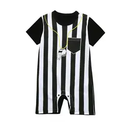 Летние Babys комбинезон одежда для малышей мальчиков короткий рукав полосатый Футбольного Арбитра ползунки комбинезоны для маленьких