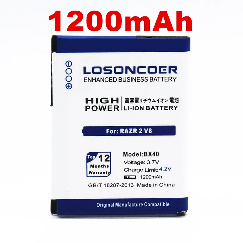 

100% Original LOSONCOER 1400mAh BX40 High Quality Battery For MOTOROLA RAZR2 V9 V8 RAZR 2 V9m Battery