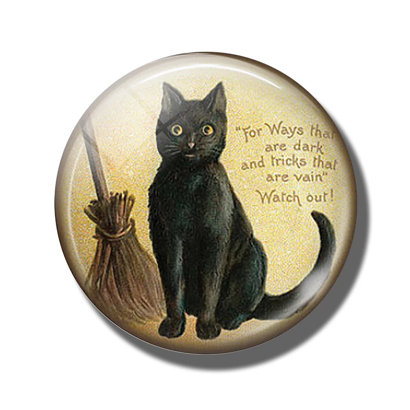 Ведьма и Черный кот 30 мм магнит на холодильник ручной работы стекло кристалл Frigerator магниты магнитная наклейка Хэллоуин волшебница домашний декор - Цвет: PACK OF 1