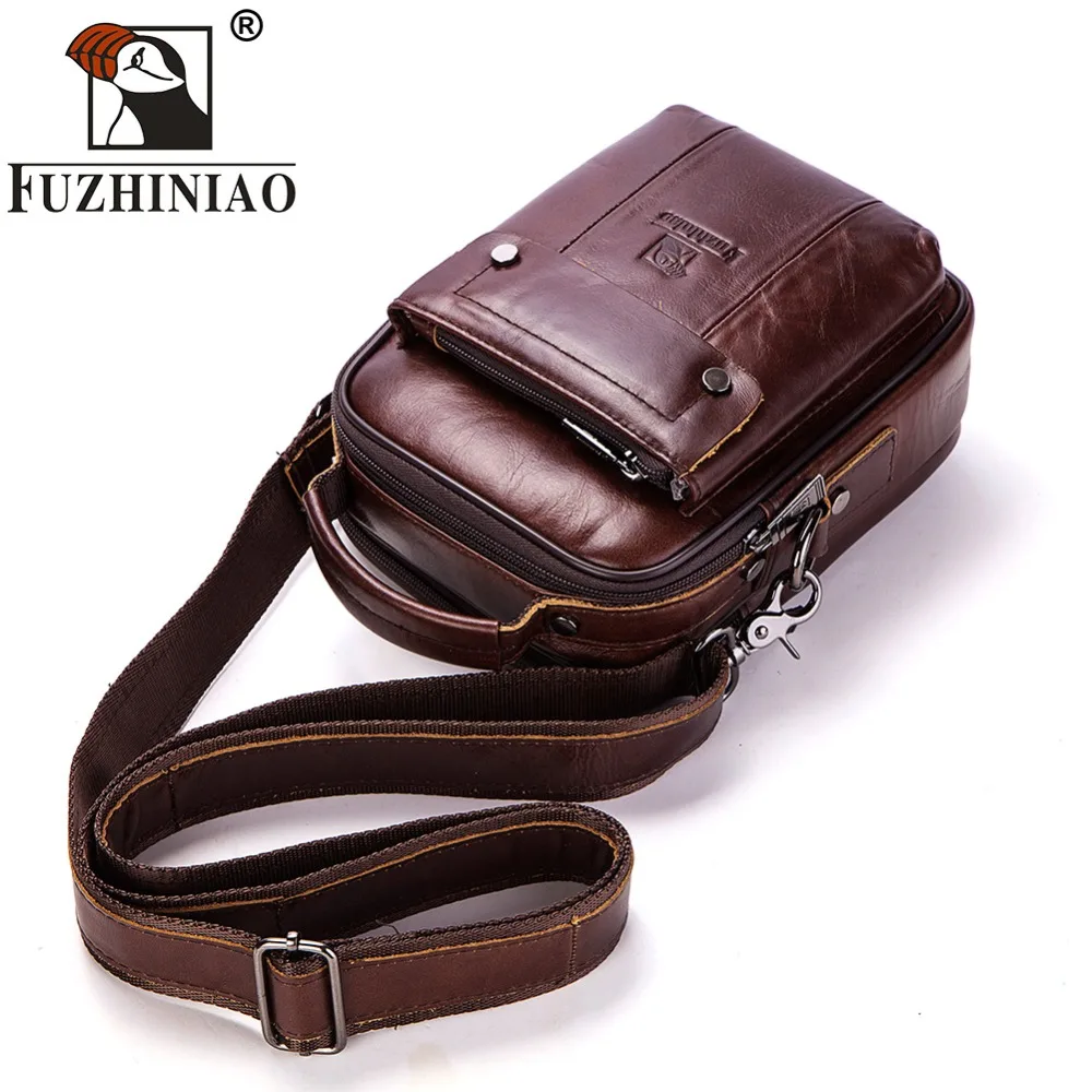 

FUZHINIAO 100% Genuine Leather Messenger Bag Shoulder Men Male Crossbody Bag Tas Sling Tote Travel bag Cowhigh for Small Sling