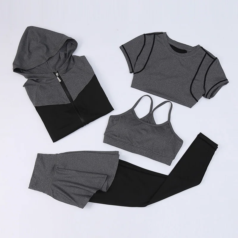 Новая женская спортивная одежда для йоги женские спортивные брюки для фитнеса бега комплект быстросохнущей спортивной одежды - Цвет: Серый