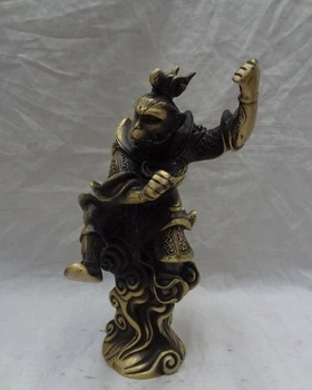 

song voge gem S2790 9" Chinese Bronze Myth Monkey King Fly Sun WuKong Son Goku Winning Buddha Statue