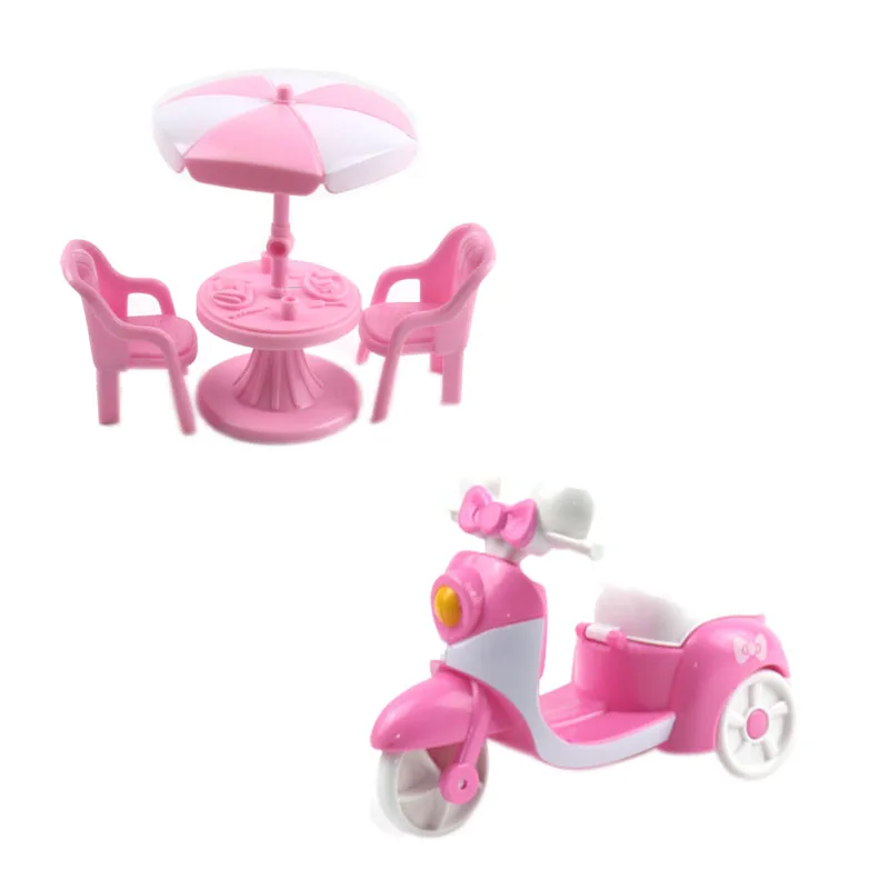

Toy table and chair, umbrella table, motorcycle, shoe rack, doll accessories for 11.8 inch American dolls