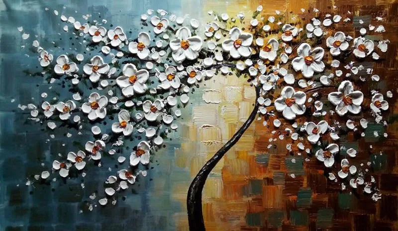 

100% handpainted flower Oil Painting on Canvas Palette knife Tree 3D Flowers Paintings Home living room Decor