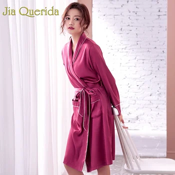 

J&Q Satin Night Robe Women Sexy Robe 2019New Fashion Soft Satin Pyjama Robe Solid Luxury High Quality Brandy Satin Dressing Gown