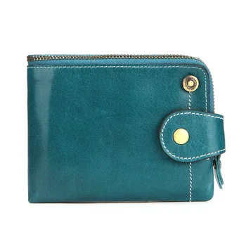 

Hot Genuine Leather Women Wallet RFID Clutch Wallets Short Oil Wax Leather Zipper Multifunction Wallet Female Purse