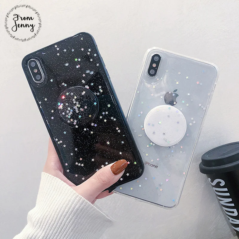 

From Jenny Transparent Star Bracket for iPhone x xr max 8 6s 7 8 Plus Flash Sequin Mobile Protection Soft Case