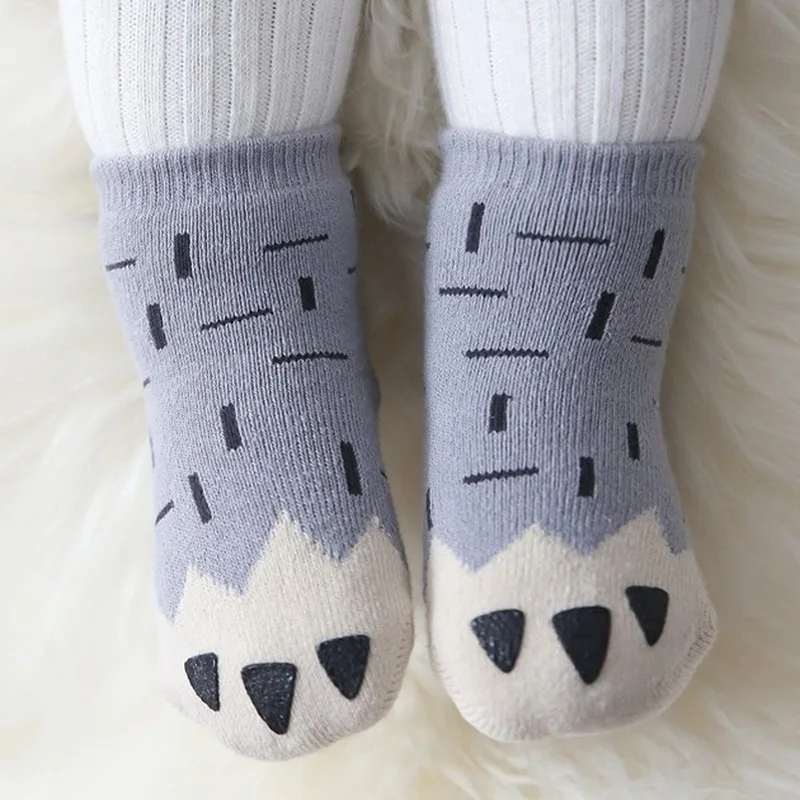 Лидер продаж, осенне-зимние носки с лапами для новорожденных теплые и толстые забавные носки из хлопка для детей от 0 до 4 лет