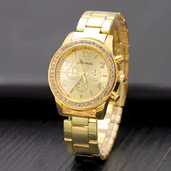 Zegarki damskie модные классические повседневные роскошные дамы Женеве кварцевые часы Для женщин кристаллы золота Для женщин часы Relogio Feminino