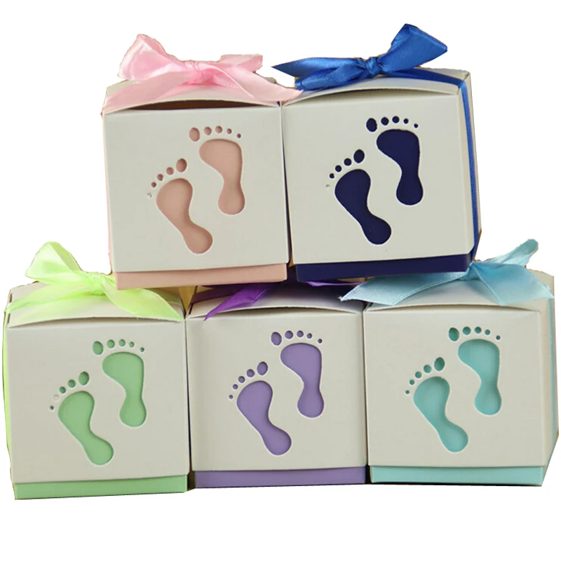 AVEBIEN Fashion Baby Footprint Candy Boxes Baby Shower Paper Sweet Bag