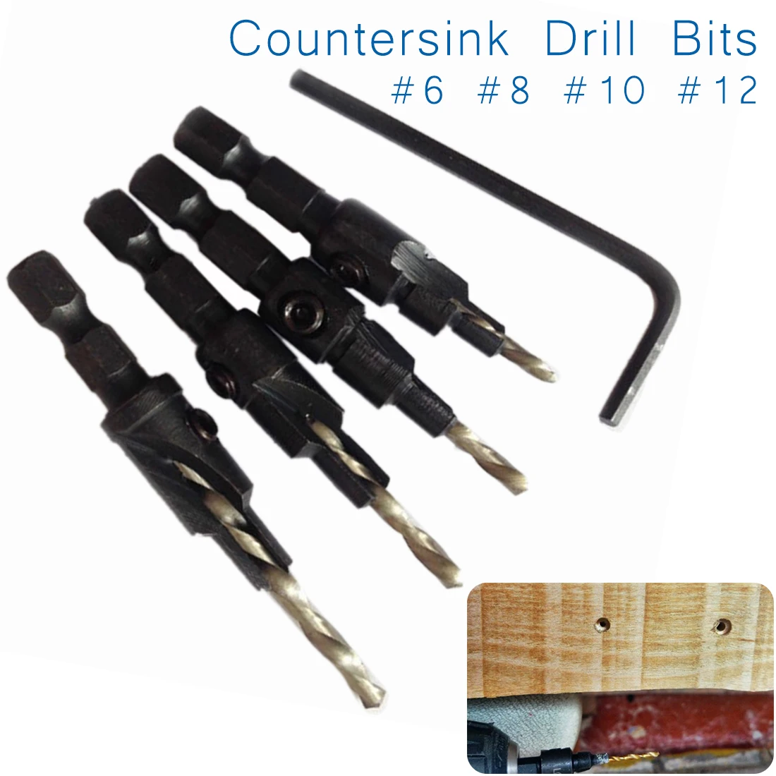 

4Pcs Drill Bit HSS Countersink Wood Drill Bit Set Cordless Step Drill Bits for Metal Woodworking #6 #8 #10 #12